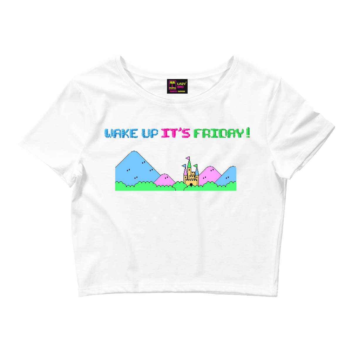 wake up it’s friday beyaz crop tişört