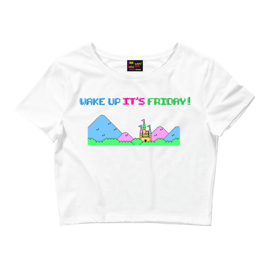 wake up it’s friday beyaz crop tişört