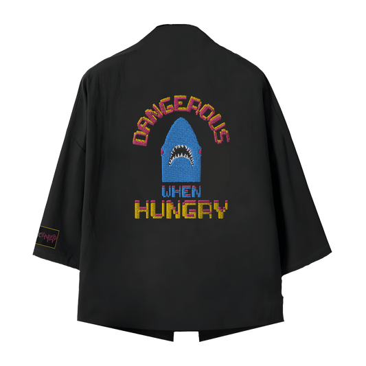hungry shark siyah kimono ceket
