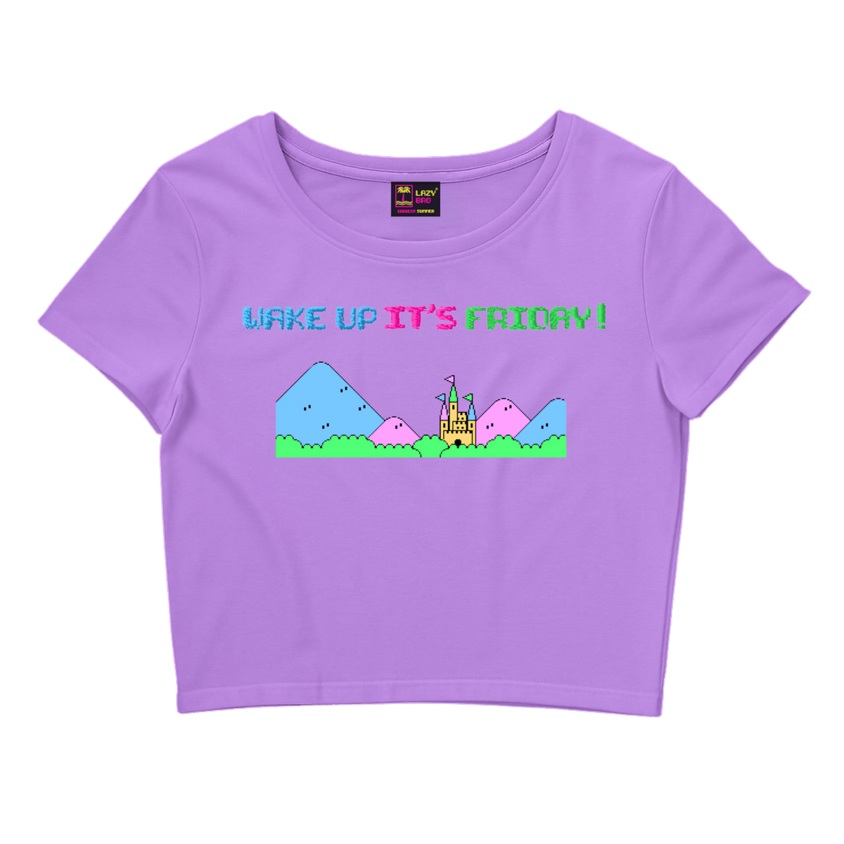 wake up it’s friday lila crop tişört