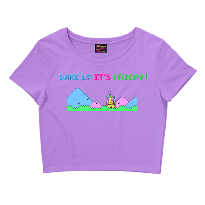 wake up it’s friday lila crop tişört