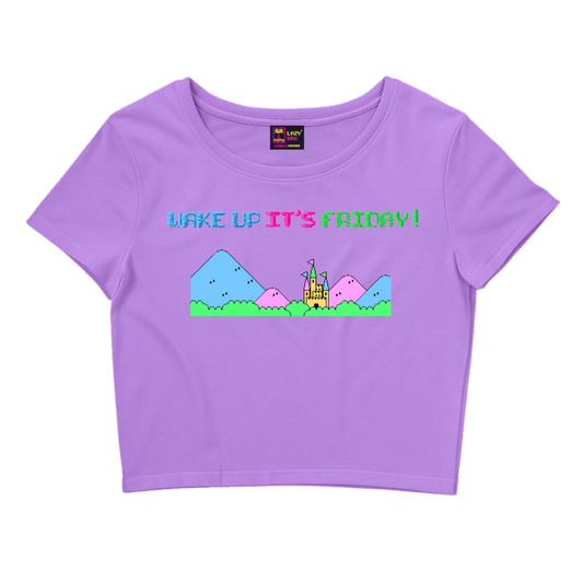wake up it’s friday lila crop tişört